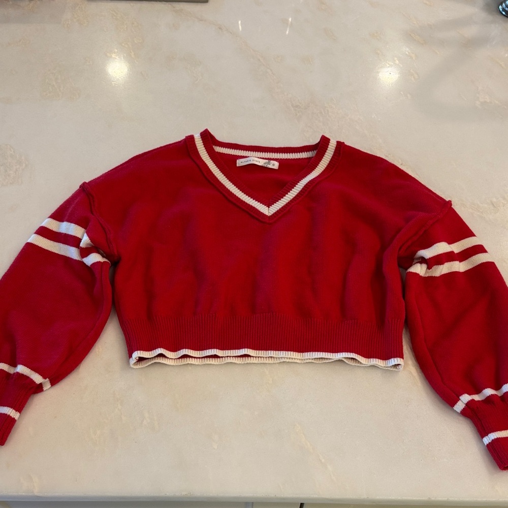 Altar'd State Red and White V-Neck Sweater